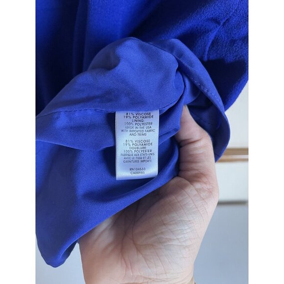 Nanette Lepore Size 2 Square Neck Cobalt Blue Short Sleeve Dress Lined Career - Picture 7 of 8